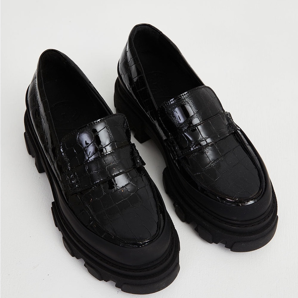 GANNI BELLY CROC CHUNKY LOAFERS